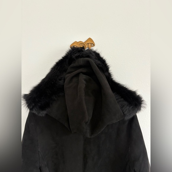 Vintage Ralph Lauren Black Shearling Fur Lamb Long Duffle Coat size Large - Picture 9 of 15